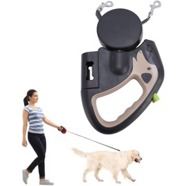 Luocute Correa Retráctil Automática para Perros, Diseño de Doble Cabeza para 2 Perros con Batería de 500 Mah, Longitud Ajustable sin Enredos para Razas Pequeñas, Medianas y Grandes (Caqui)