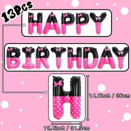 YIIHMEI Cartoon Mouse Happy Birthday Banner,Party Decorations Balloons with Pink and Black Letters Signs Party Backdrop Supplies for Girl Baby Shower