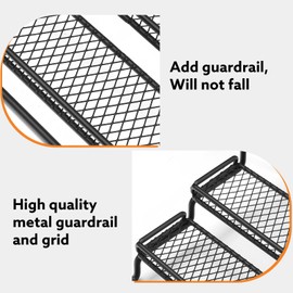 Biubumtu 2 Pack Spice Rack Organizer for Cabinet, 4 Tier Expandable Seasoning Organizer Shelf, Spice Holder with Protection Railing, Metal, Black