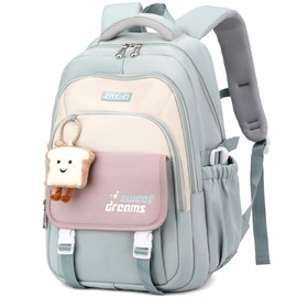 Makukke School Backpack Teenager School Bag Girls 5th Class 30L Storage Space School Bag Waterproof Backpack School Casual Children's Backpack with Cute Pendant, Green, Daypack Backpacks