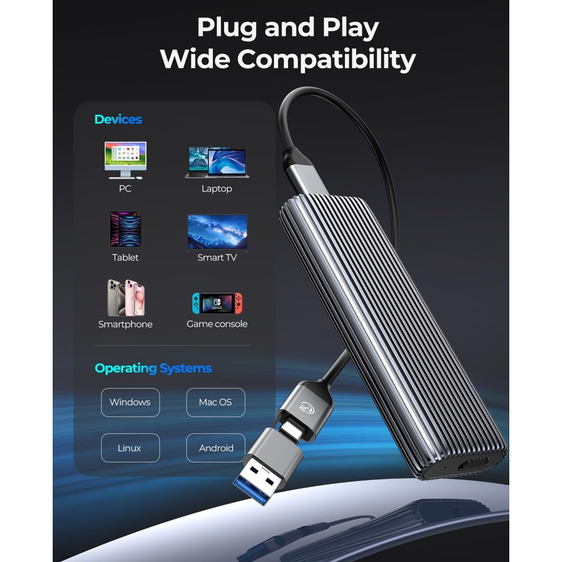 ORICO M.2 NVMe SSD Enclosure, 10Gbps USB3.2 USB-C Tool-free Aluminium