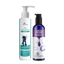 Árbora Kit Masaje Relajante: Crema para Pies y Piernas Cansados con Menta y Tea Tree + Aceite de Masaje con Lavanda. Frescura Inmediata, Relajación