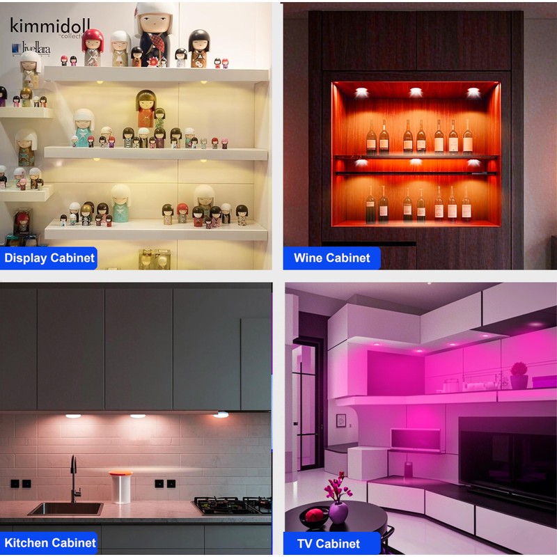 4 PCS Aluminum Round WiFi RGB Under Cabinet Lights Kit,Work