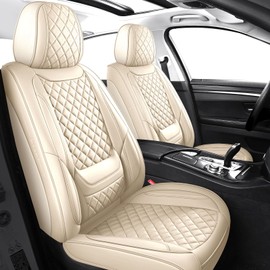 Leather Car Seat Covers Full Set Breathable Automotive Seat Covers Waterproof Seat Protectors Universal Fit for Most Automotive Cars SUV Trucks Van (Beige, Full Set)