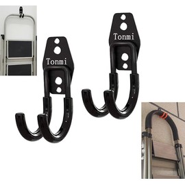 Tonmi 2Pcs Step Stool Hanger Wall Mount, Folding Mount Hook, Ladder Hanger, Telescoping Hooks for Home and Office Display Storage Stools Tool (0-Type), Black