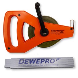 Richter Metri-Polysan Steel Tape Measure 13 mm Wide with Plastic Frame Type "R" Length 15 m Measuring Tape Coated with Polyamide - Start of Measure "B" - cm Graduation - Set Includes 1 x Dewepro®