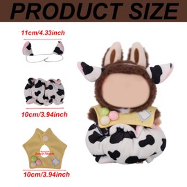 Doll Clothes, Cute Cow Theme Toy Clothes for 6.69in Small Baby Plush Dolls Outfit Sets with Scarf Pants Headband Toy Outfits Accessories for Decoration Displaying