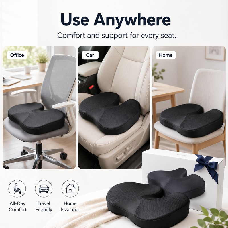 Memory Foam Seat Cushion for Office Chairs – Non-Slip U-Shaped