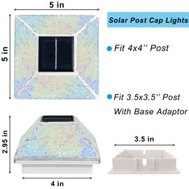 2PK Mosaic Solar Post Cap Lights Outdoor for 4x4, 3.5x3.5 Post Crackled Glass Deck Fence Lamp Weatherproof LED Light Decor in Garden, Yard, Outdoor Table, Balcony, Landscape- Iridescent