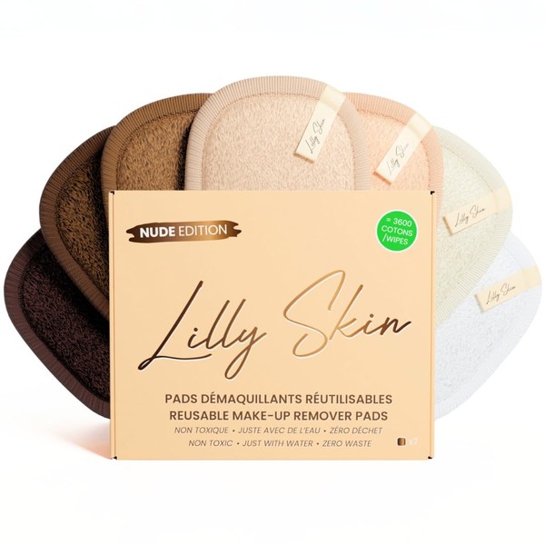 Lilly Skin Washable and Reusable Makeup Remover Pads - Rectangular Microfibre Cleansing and Exfoliating Wipes for Facial Skin - Box of 7 Pads - Nude Edition
