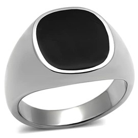 YourJewelleryBox Mens Onyx Ring Signet Pinky Stainless Steel Stamped Silver Classy Classic TK595 U