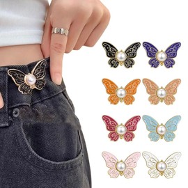 THXFUNAREA 8 Sets Schmetterling Knöpfe Hosen Enger Machen,8 Farben,Hosenbund Enger Machen,Kein Nähen Hosen-Taillenstraffer,Hosen Knopf Spanner Fastener,Abnehmbare Taille Dekorativ für Lose Hosen,Röcke