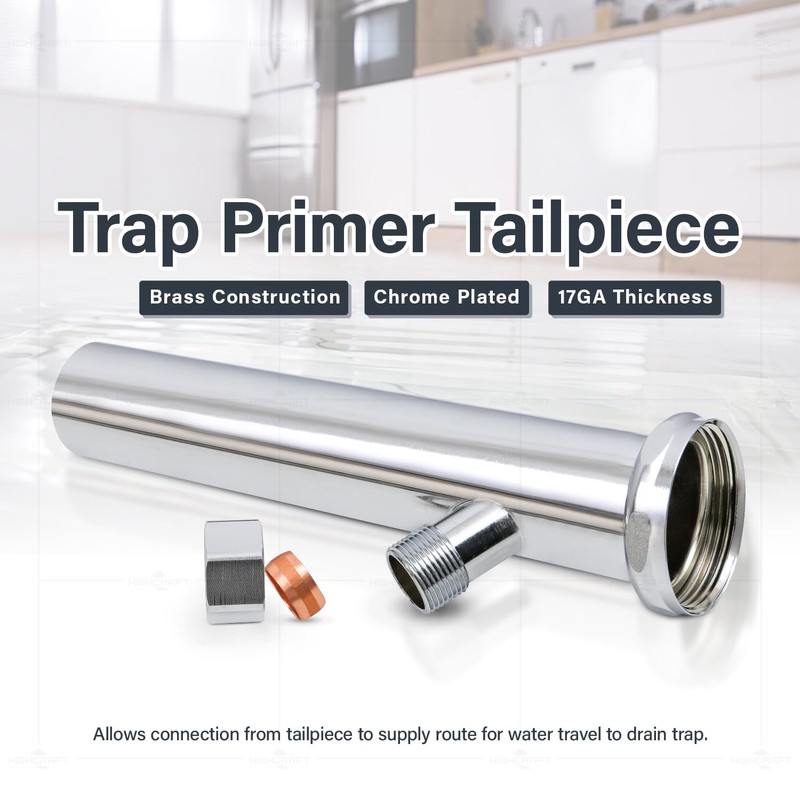 17GA Chrome Brass Trap Primer Tailpiece 1-1/2" x 8" Direct