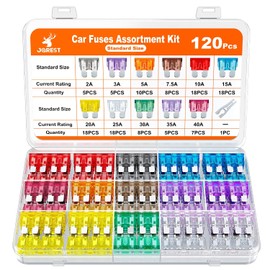 JOREST - Kit de 120 fusibles de repuesto para coche/RV/camión/motocicleta (2 amperios, 3 A, 5 A, 7.5 A, 10 A, 15 A, 20 A, 25 A, 30 A, 35 A, 40 A Fusibles de hoja estándar para automóviles