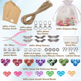 EuTengHao Stone Patterns Beads Acrylic Craft Beads for Earrings Bracelet Jewellery Making with Angel Wings Spacer Charms, Display Cards, Jewellery Findings for Keychain, colourful