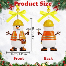 4Inches Snowman Construction Worker Christmas Ornament, Acrylic Snowman Construction Ornament Hanging Decoration for Rearview Mirror, Window, Eaves, Fireplace and Home Holiday Party Tree Decor