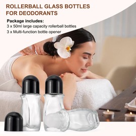 JIUWU Empty Bottles For Oil,50ml Clear Travel Bottles,3 Pcs Roller Bottles, Roller Bottles For Essential Oils Packaging White Perfume Oil,Plastic Rollerball Glass Bottles for Deodorant