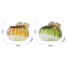 Glitzhome Set of 2 Glitter Glass Pumpkins, Hand-Blown Art Pumpkin Seasonal Table Decoration, Green & Amber