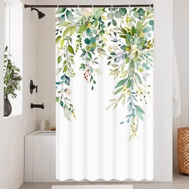 Zussun Stall Green Eucalyptus Shower Curtain Set Watercolor Floral Plant Leaf Shower Curtains for Bathroom Botanical Flower Waterproof Fabric Bath Curtain Decor (Green, 36'' x 72'')