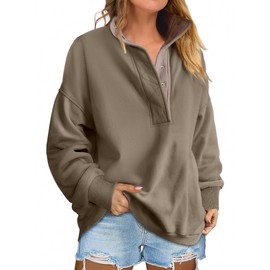 ANRABESS Womens Oversized Sweatshirt Long Sleeve Henley Pullover Tops 2025 Fall Casual Button Up Loose Fit Teen Girls Outfits Brown Medium