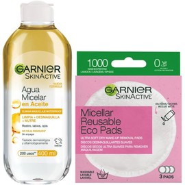 Kit Garnier Agua Micelar Bifásica 400ml y Ecopads Pads Reutilizables