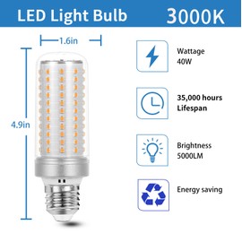 2 pack Led Corn Light Bulbs 300W Equivalent Super Bright 5000Lm 3000K Warm White Led Light Bulb E26/E27 Medium Base 40w Waterproof Led Bulb for Outdoor Indoor Lamp Bedroom Office Garage Warehouse