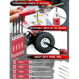 RC Tool Kit Screwdriver Set (Flat, Phillips, Hex) Metal Holder, RC Work Stand, 522PCS Screw Kit, Pliers Set, Body Reamer, Wrench, Tray, Repair Tool for RC Car Boat Quadcopter Helicopter -27pcs (Red)
