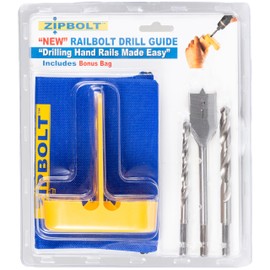 Zipbolt 40.260 Railbolt Drill Guide — Railbolt Installation Jig for Staircase Handrails with 1/4", 3/8" Drill Bits & 1” Spade Bit