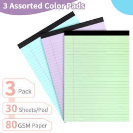 Colored Legal Pads, 3 Pack Writing Pads 8.5 x 11 inch, Micro Perforated Notebooks with Sturdy Back, Wide Ruled, 30 Sheets Per Writing Pad for School, College, Office, Professional (Blue/Purple/Green)