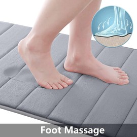 Buganda Memory Foam Bath Mat, 70" x 24", Ultra Soft and Non-Slip Bathroom Rugs, Water Absorbent and Machine Washable Bath Rug Runner for Bathroom, Shower, and Tub, Medium Grey