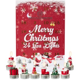 Deco Express Candles Advent Calendar 2025, Christmas Calendar with 24 Tea Lights Christmas, 3D Candles Decoration, Unscented, Burning Time 2.5 Hours (3D Christmas Tea Lights)