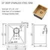 BoomHoze Gold Bar Sink, 13 x 15 Inch Undermount Kitchen