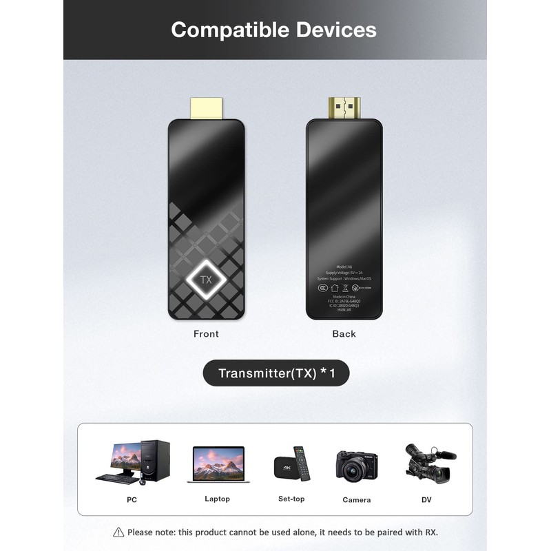 MpioLife Wireless HDMI Transmitter Only, Plug and Play, HD Video