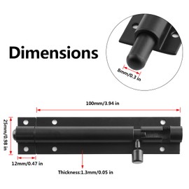 BokWin 5Pcs Black Slide Bolt Latch Lock 4 Inch Black Heavy Duty Barrel Bolt Lock Aluminium Alloy Slide Bolt Latch Security Door Latch Lock for Home Yard Garden(Include Screws)