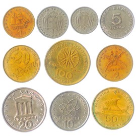 Greece 10 Mixed Coins | Drachma | Lepta | Greek Currency Pre Euro | 1954-2002