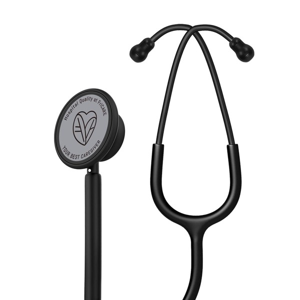 FriCARE Lightweight Stethoscope Dual Head, Doctor Stethoscopes for Medical Supplies with Bell and Diaphragm, Name Tag Eartips Accessories, All Black