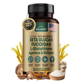Beta Glucan & Fucoidan Brown Seaweed Extract - L Glutathione, Shiitake, Agaricus Blazei Mushroom, Vitamin C - Immune, Cellular, Healthy Aging Support - 90 Capsules, Non GMO, Gluten Free Supplement