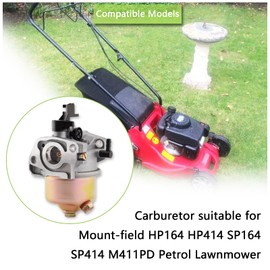 WateryWave Caburetor Replacement for Mountfield RS100 HP164 HP414 M411PD SP164 SP414 Lawnmower Garden Tool Engine 11850697 with Air filter Spark Plug Primer Bulb Fuel Filter Gasline Hose,9PCS(HP414)
