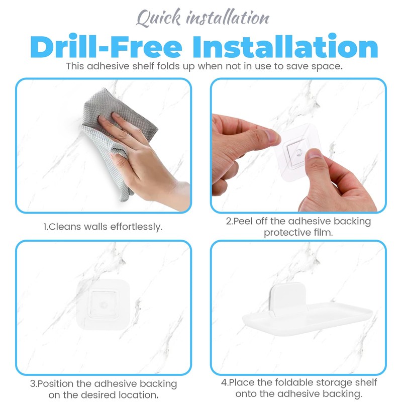 Diakey 2 Pack Foldable Bedside Shelf Wall Mount, Adhesive Floating