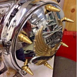 Diycycleparts 6 BRASS SPIKE DERBY COVER BOLT KIT 2003 up Harley SPORTSTER XL HD 72 48 1200 883