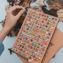 ENJOY THE WOOD 3D-Holz-Weltkarte, Wandkunst, große Holz-Wanddekoration, Einweihungsgeschenk, Geschenkidee, Holz-Wandkunst, Weltreisekarte für Zuhause, Küche oder Büro (Flags, Pins)