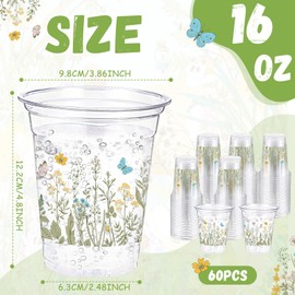 Hushee 60 Pcs Flower Spring Summer Disposable Cups 16 oz Floral Wildflowers Plastic Drinking Cups for Summer Spring Birthday Baby Shower Party Supplies (Wildflower)