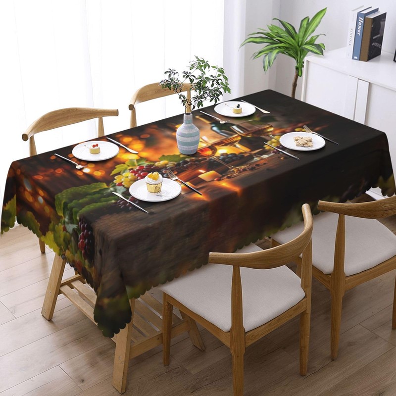 LORCARVIS Elegant Wine Glasses and Bottles Tablecloths Winery Farmhouse Polyester