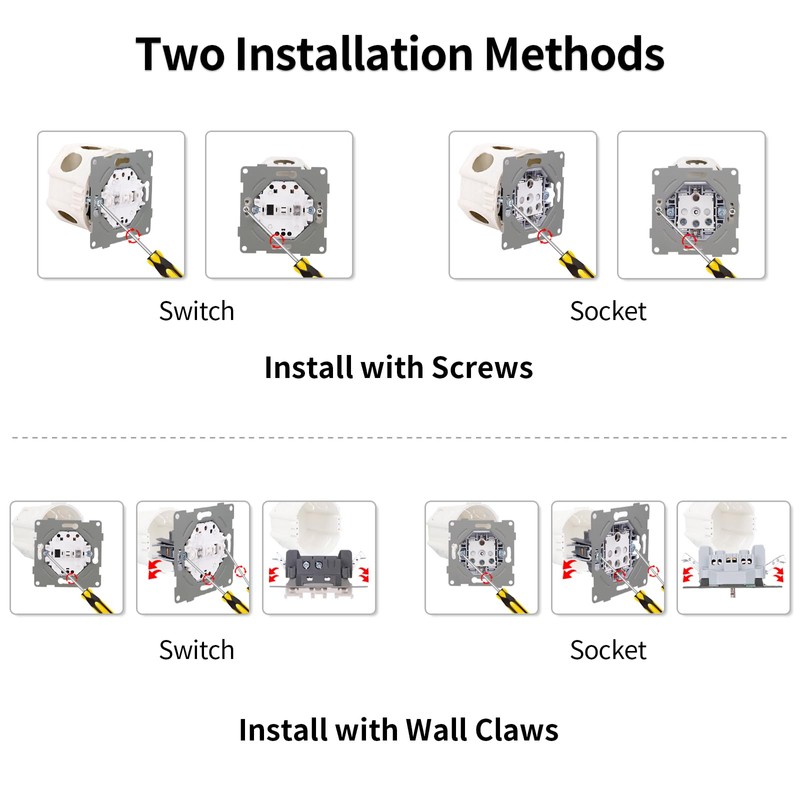 JIMEIDA Socket with Light Switch, Black, Flush-Mounted, Single 1-Way Light