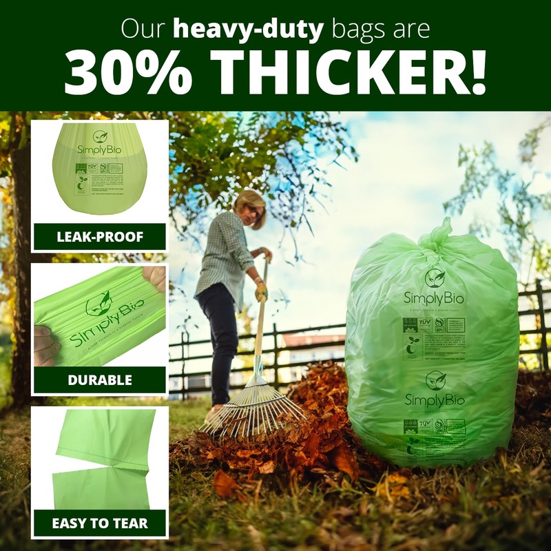 Simply Bio 55 Gallon Compostable Trash Bags Flat-Top, Heavy Duty