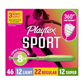 Playtex Sport - Paquete múltiple de tampones, ligero/regular/súper absorbencia, 46 unidades