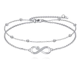 SHEAISRS Infinity Ankle Bracelet for Women 925 Sterling Silver Charm Adjustable Anklet Summer Beach Endless Love Anklets Jewelry