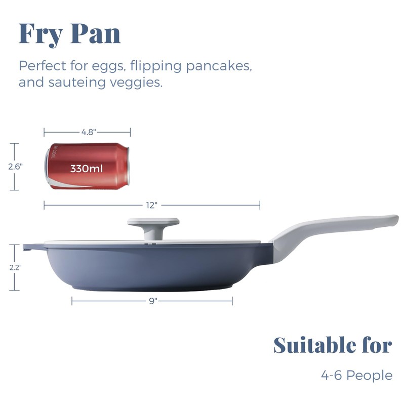PRICUSIS Nonstick Ceramic Frying Pan with Lid, 8/10/12 Inch, Metal