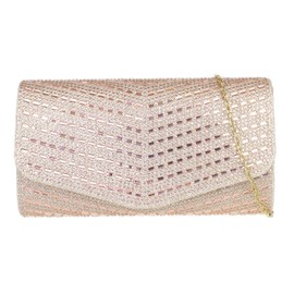 Girly Handbags Womens V Shape Diamante Clutch Bag Medium Rose Gold