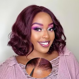 mscoco Bob Wig Human Hair Glueless 5×6 99j Burgundy Body Wave Lace Front Wigs Human Hair Pre-Bleached Knots Wear and Go Glueless Bob Wig Human Hair for Black Women Body Wave Human Hair Wig
